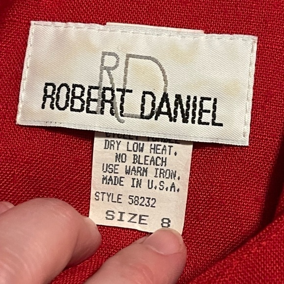 Vintage Robert Daniel polyester rayon blend puff sleeve red midi dress - Picture 3 of 5